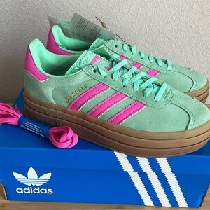 Adidas Gazelles, women’s size 6, lime green and pink